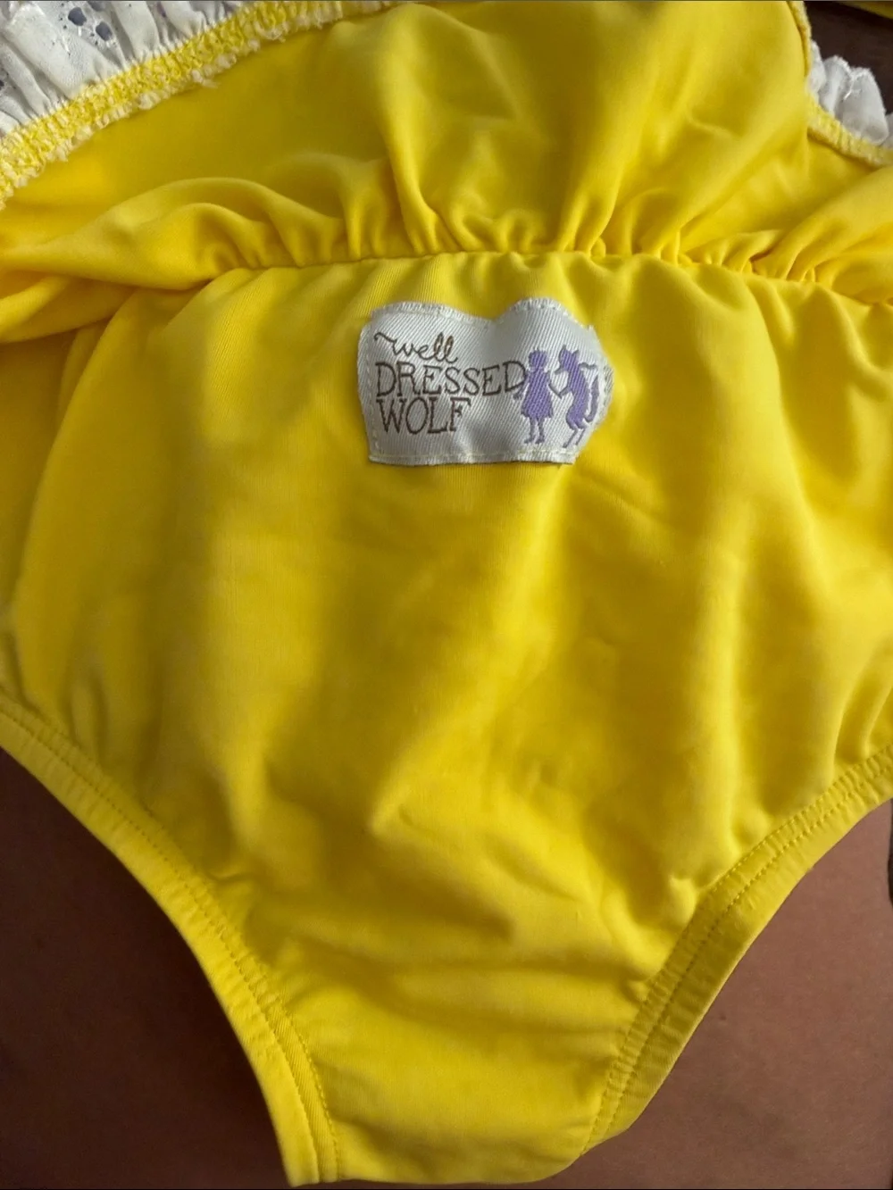 Well Dressed Wolf Yellow Girls Ruffle Bikini with White Eyelet Trim